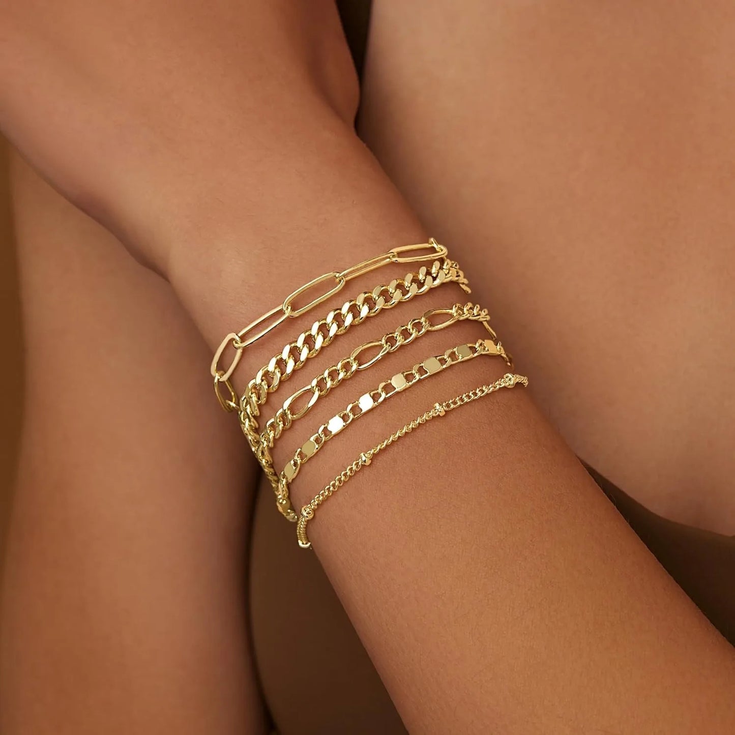 Gold Bracelets Set for Women,14K Gold Plated Dainty Gold Link Chain Bracelets