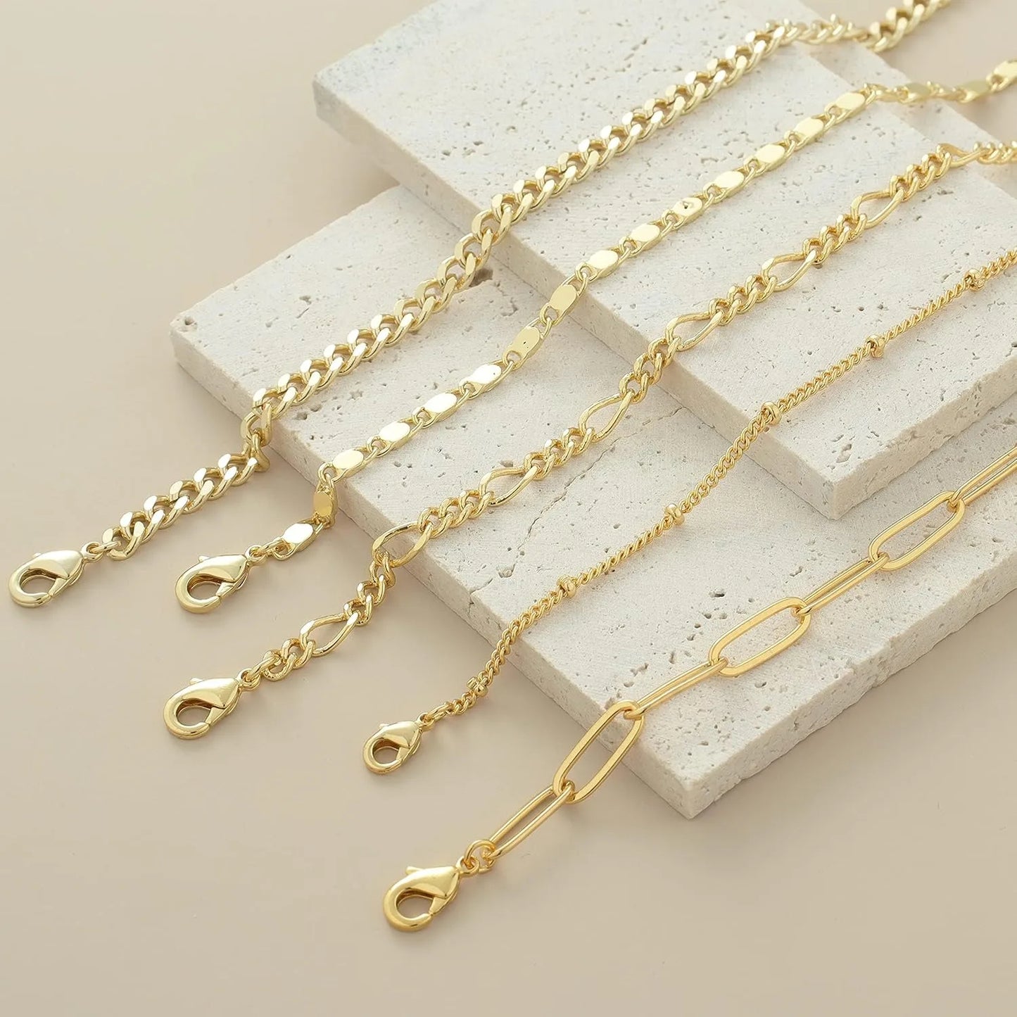 Gold Bracelets Set for Women,14K Gold Plated Dainty Gold Link Chain Bracelets