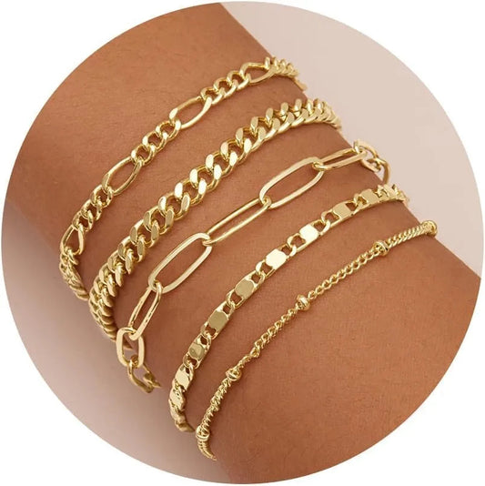 Gold Bracelets Set for Women,14K Gold Plated Dainty Gold Link Chain Bracelets